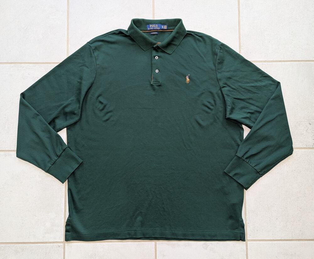 Polo Ralph Lauren Men's XL Shirt Green Pony Classic Fit Pullover Long Sleeve